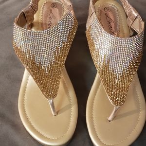 Gold Tone Rhinstone Wedge Sandal